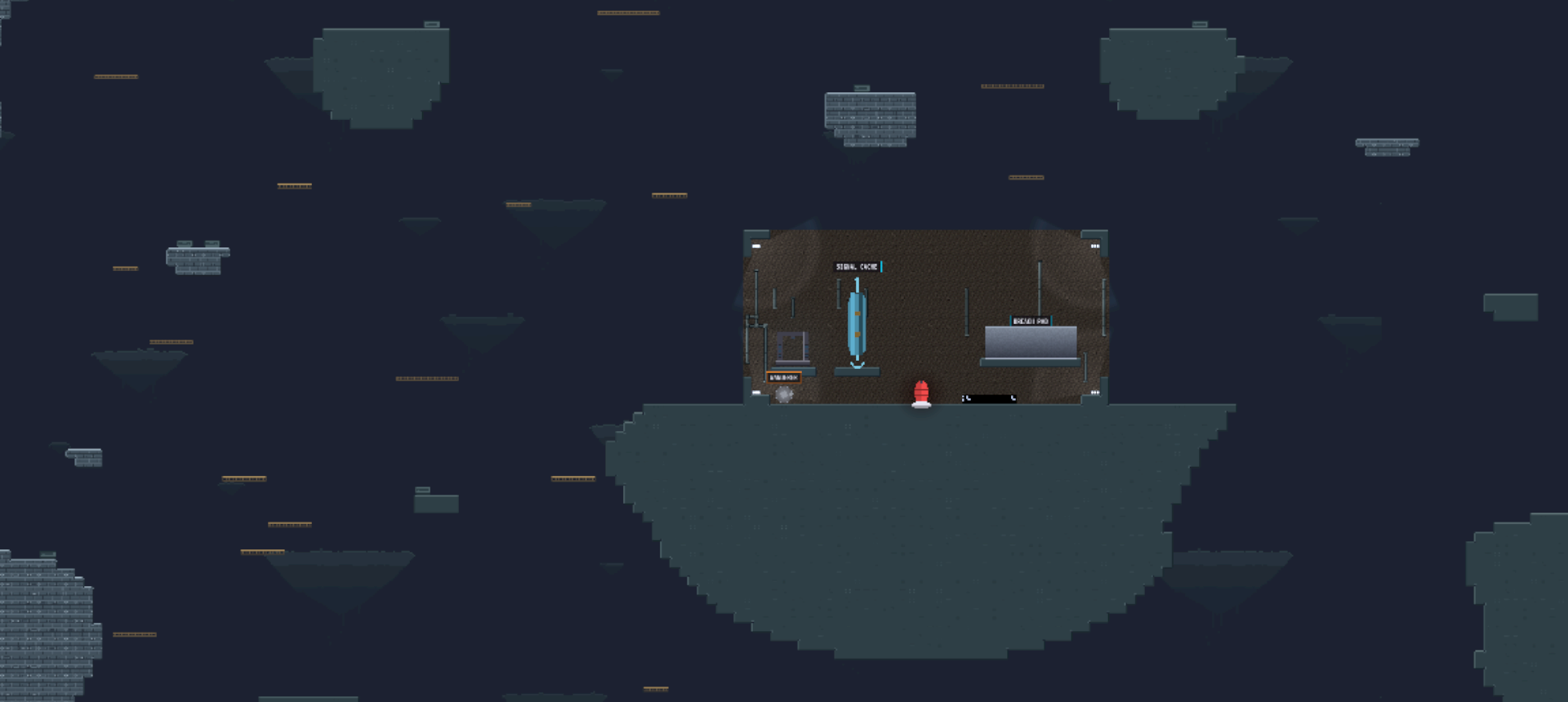 The Workshop's island floating among dozens of other islands in open sky